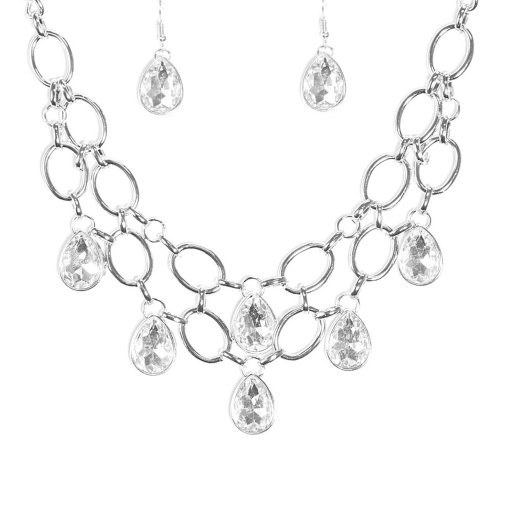 (SOLD) Necklace and Earrings(Set)-Silver Teardrop